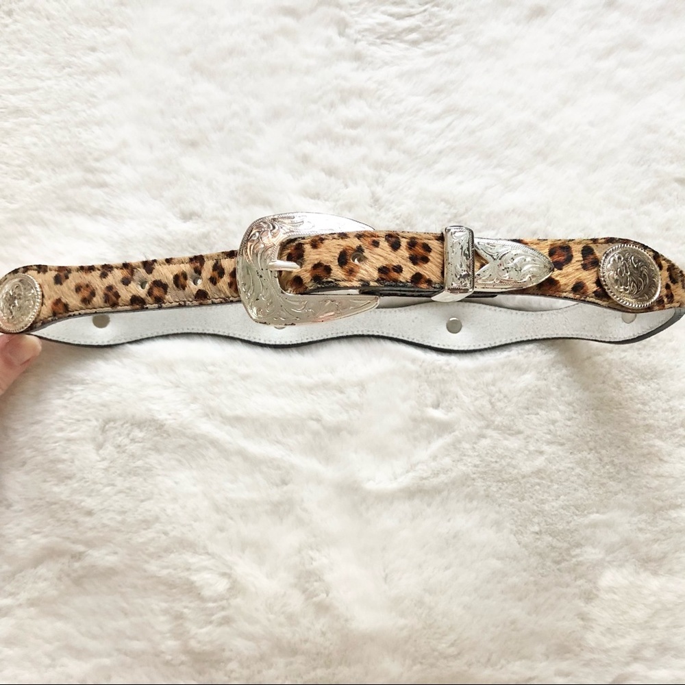 NADIM Leather Cheetah Print Calf Hair Western Belt Trendy Rodeo Chic - Picture 10 of 10